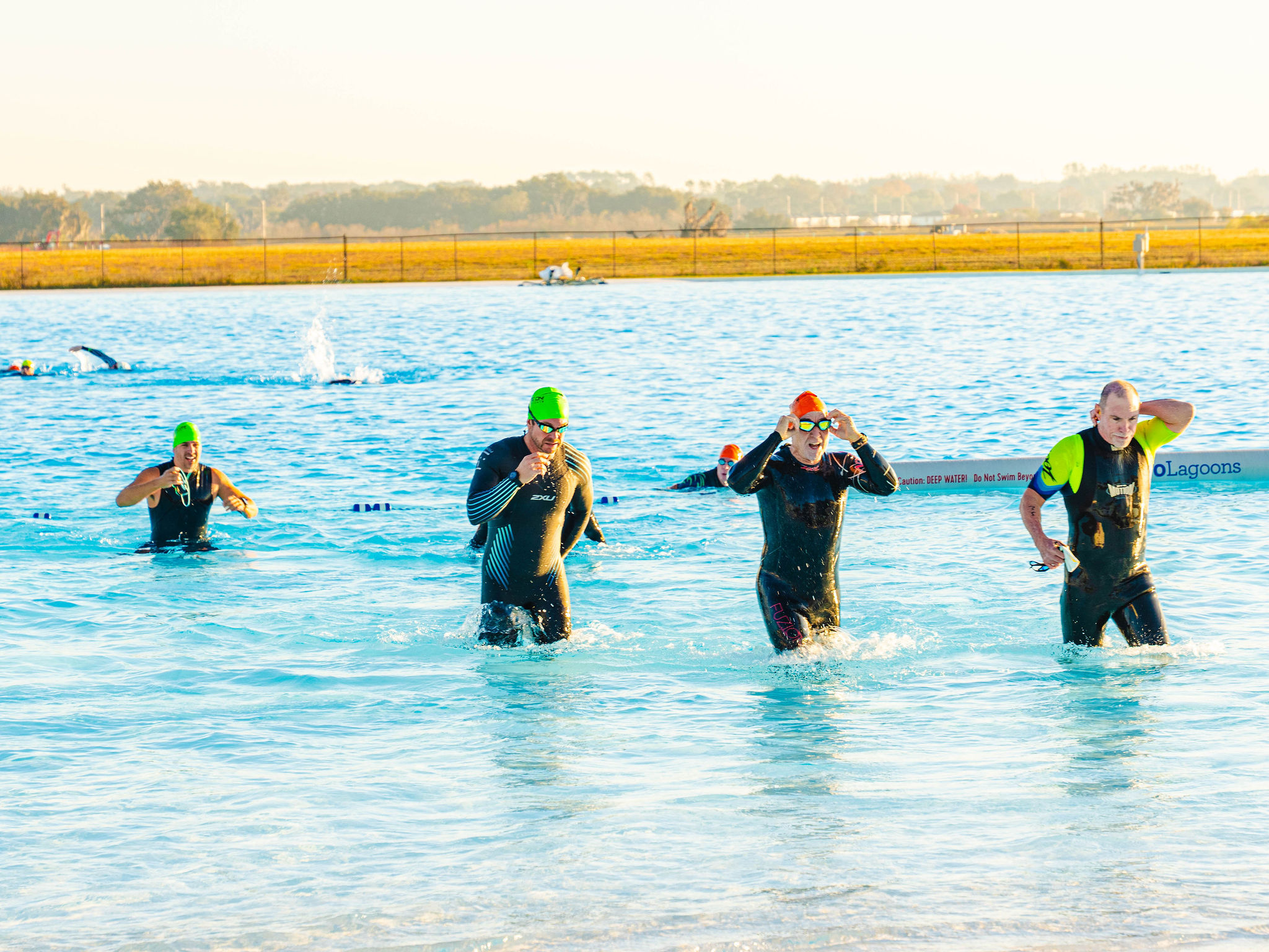 a group of people in water