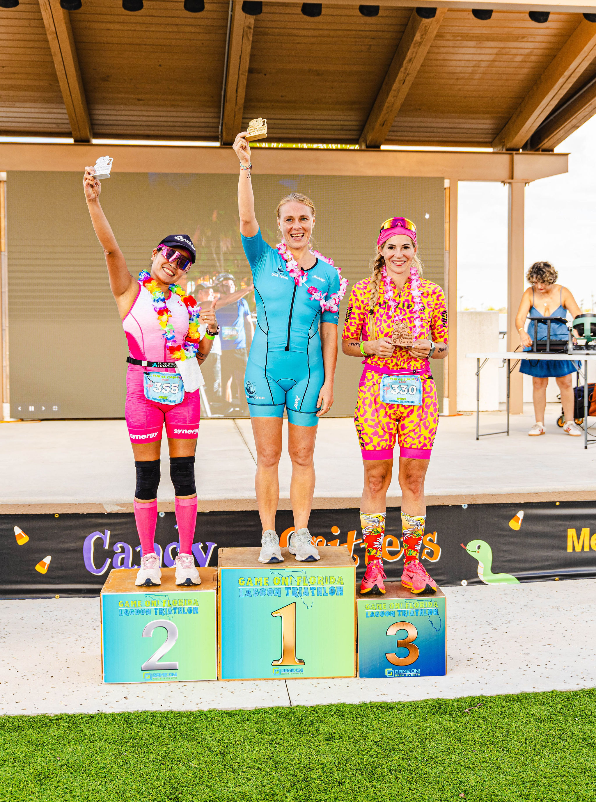 a group of women on a podium