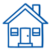 a blue line drawing of a house