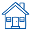 a blue line drawing of a house