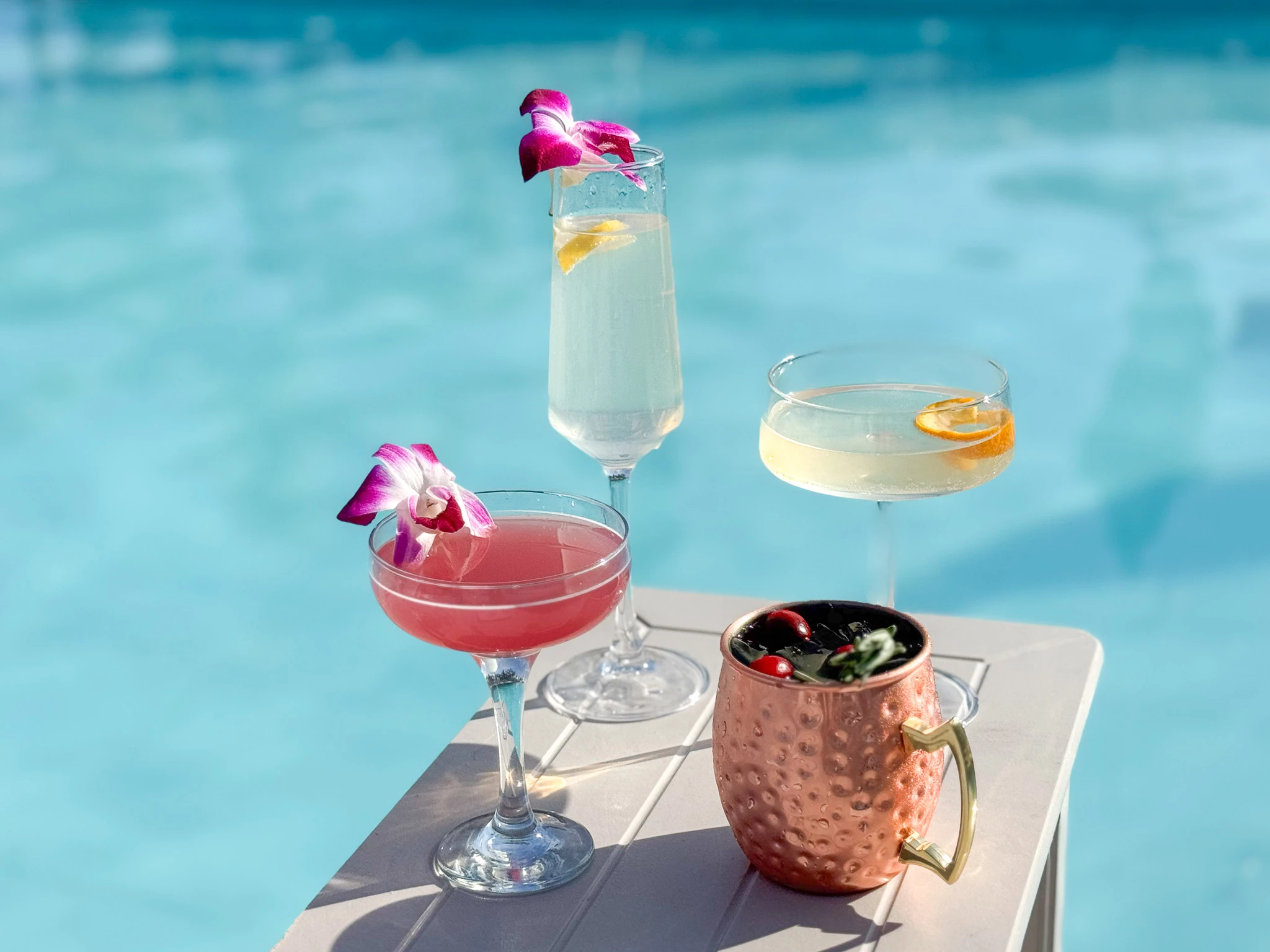 a group of drinks on a table