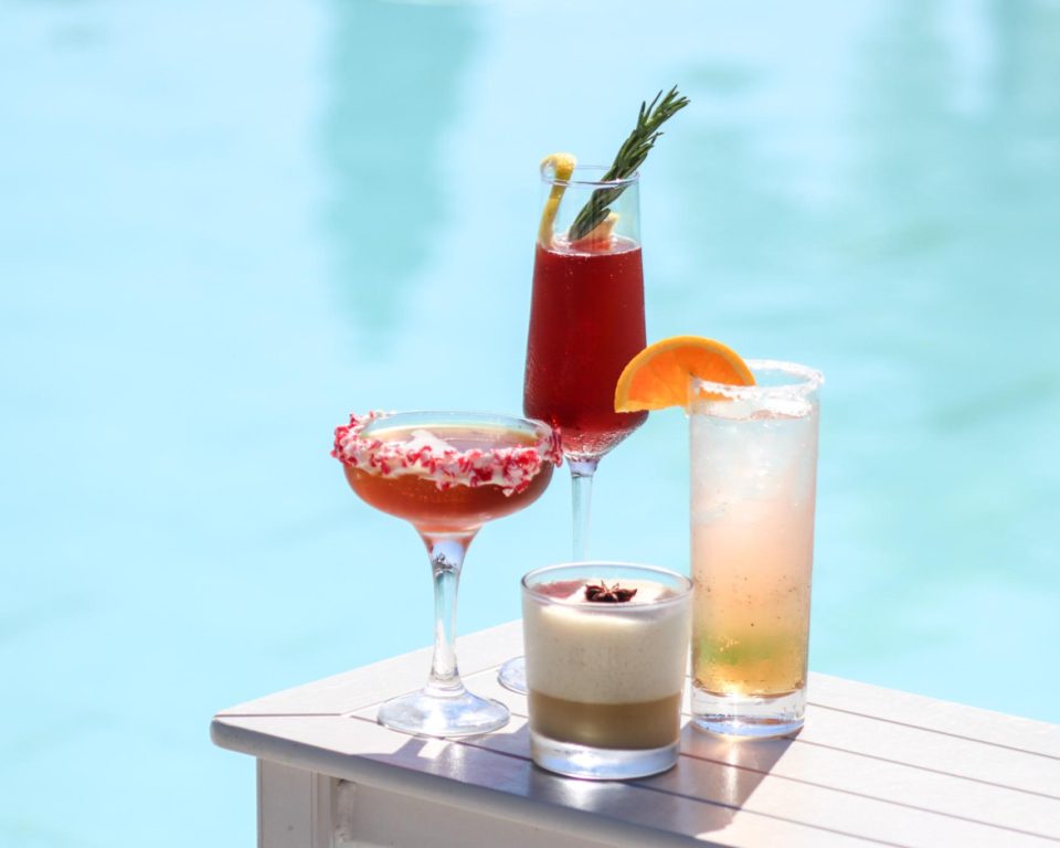 a group of drinks on a table