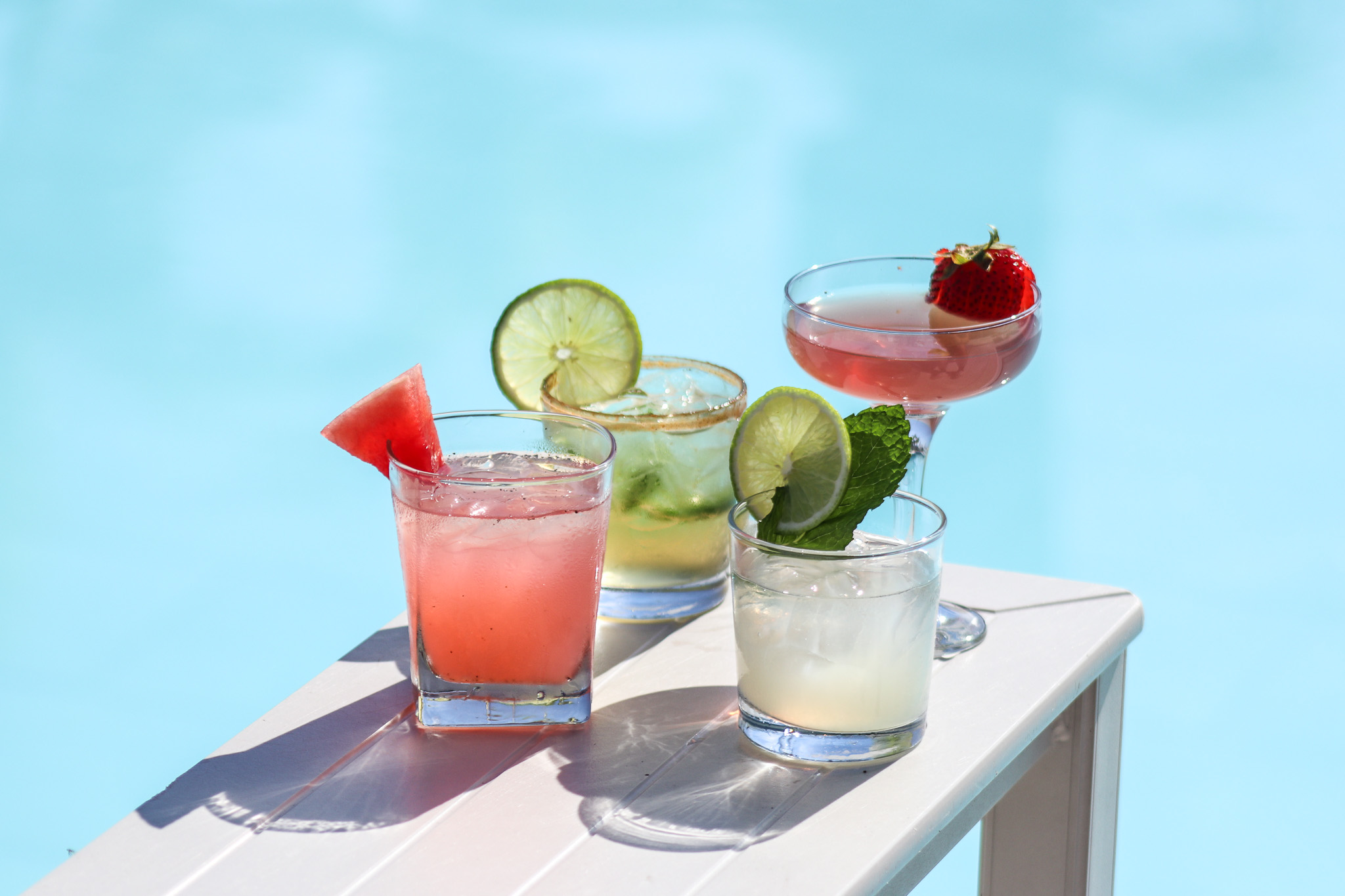 a group of drinks on a table