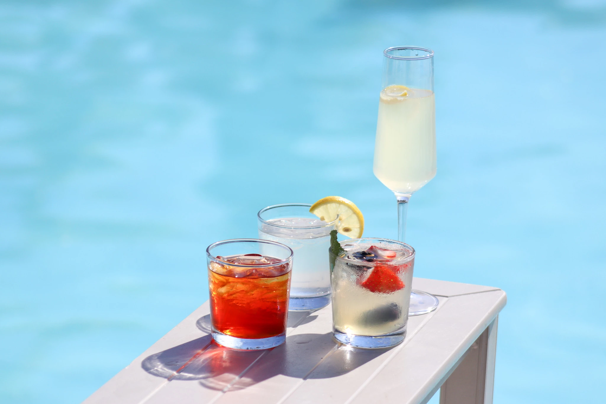 a group of drinks on a table