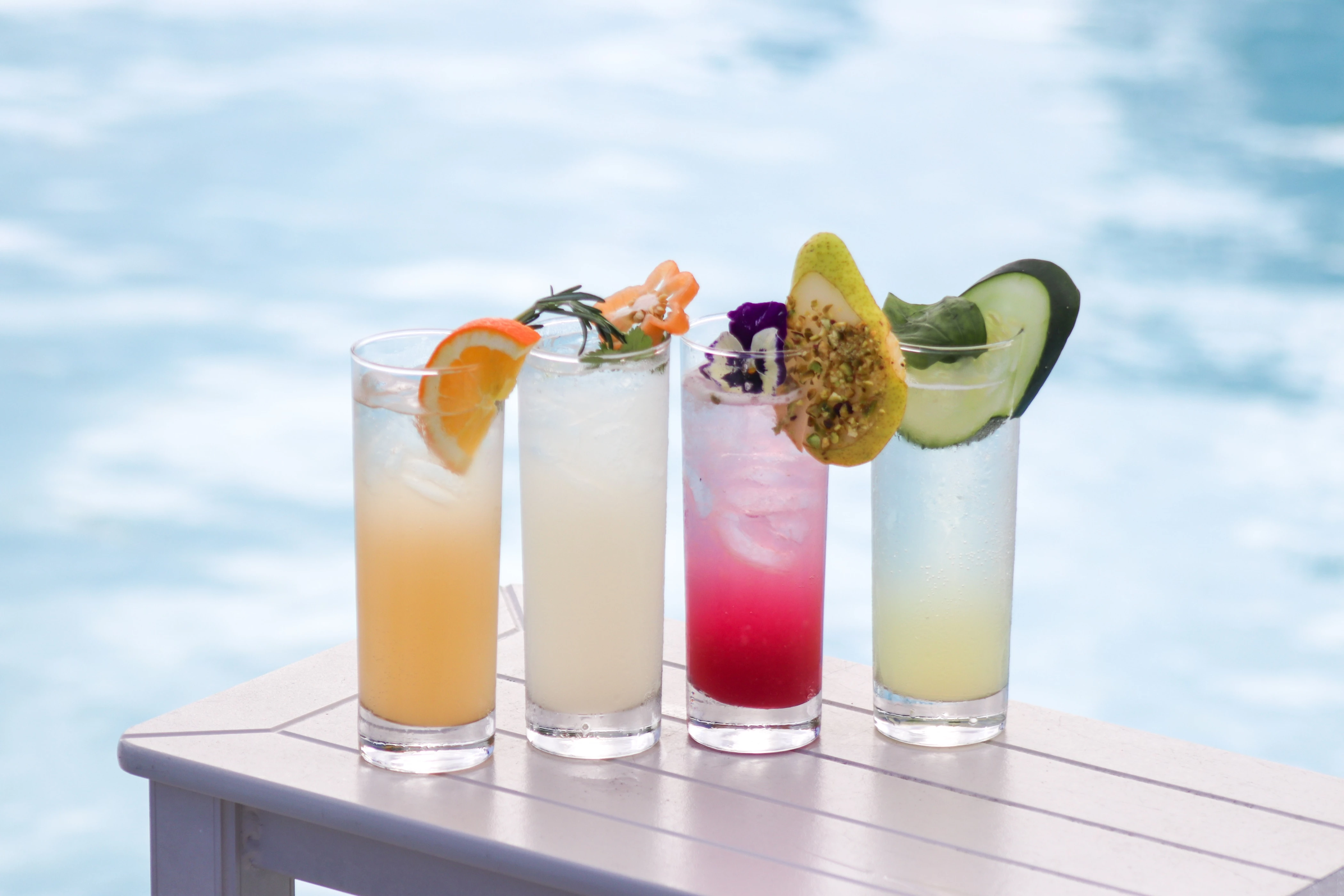 a group of drinks on a table