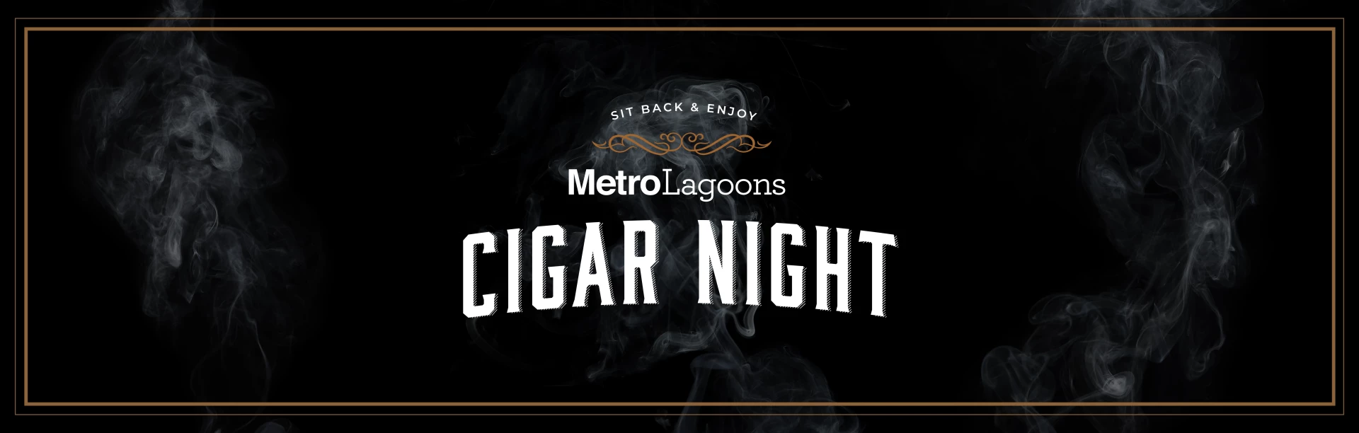 a black background with white text and smoke