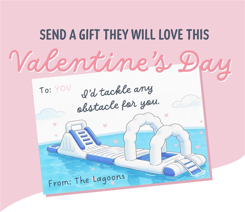 a water slide with hearts and text