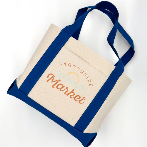 a white and blue bag