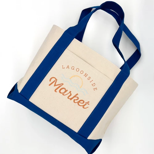 a white and blue bag