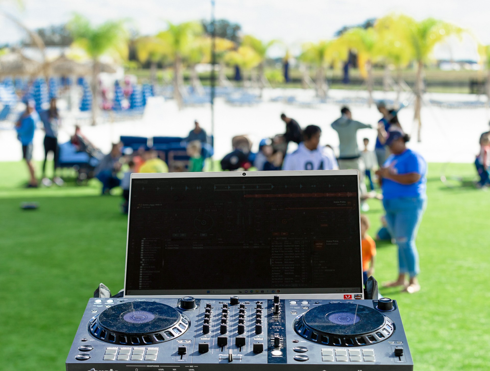 a dj console in a park
