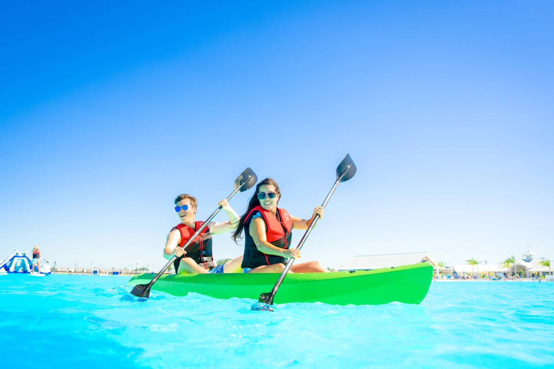 a couple of people in a kayak