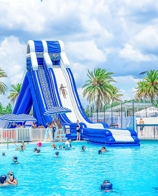 a water slide in a pool