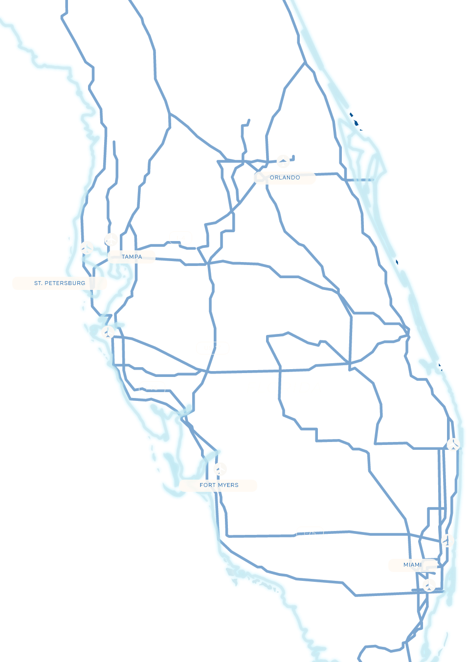 a map of florida with white text