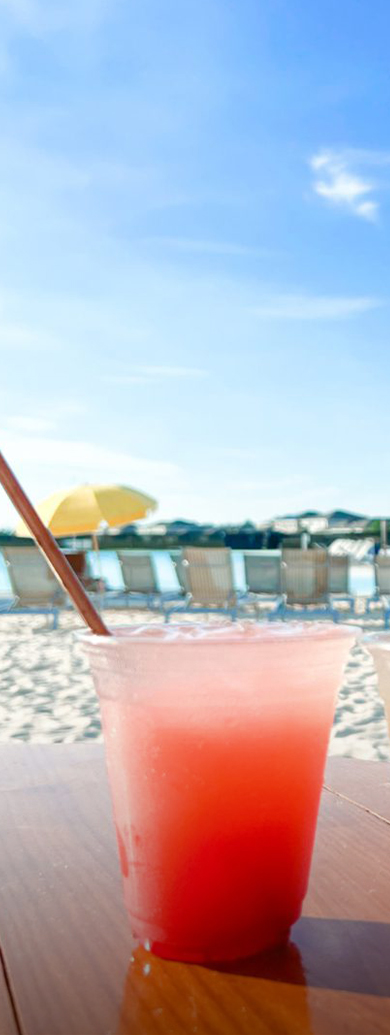 a drink on the beach