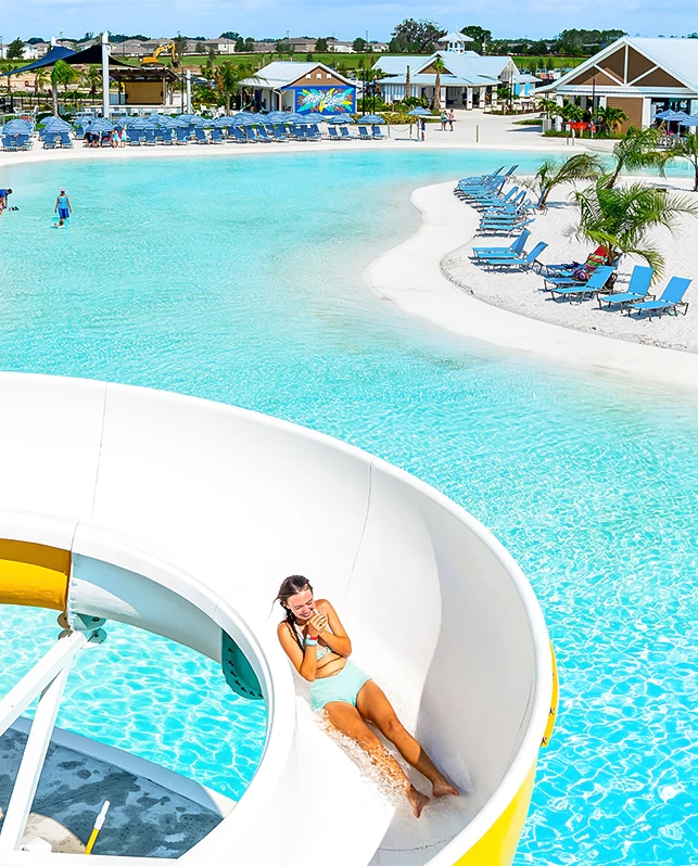 a woman on a water slide