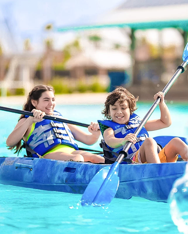 a couple of people in a kayak