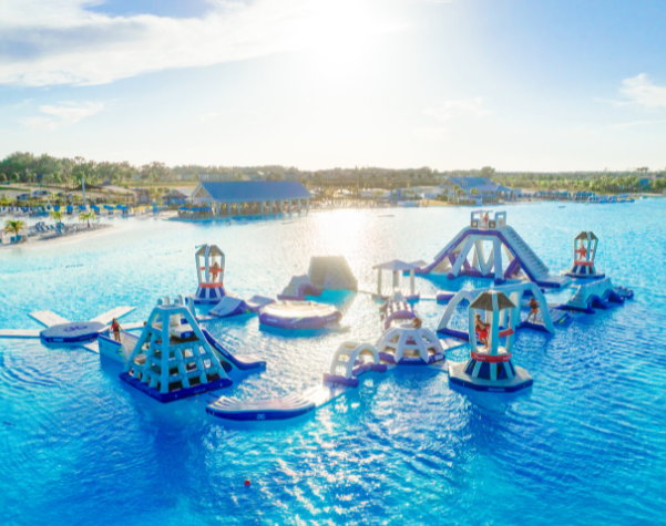 a water park with a water slide