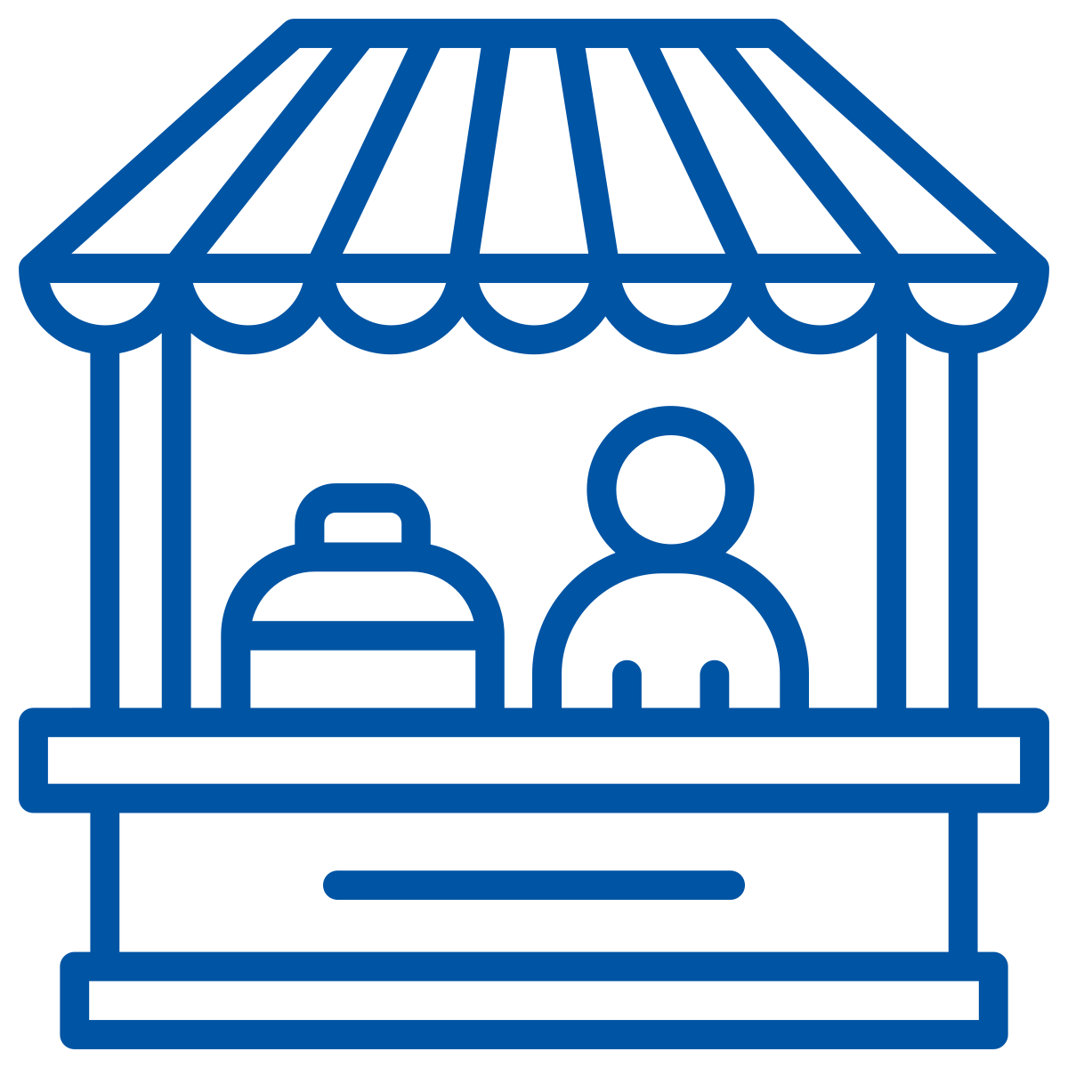 a blue line drawing of a store