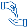 a hand giving a key to another hand