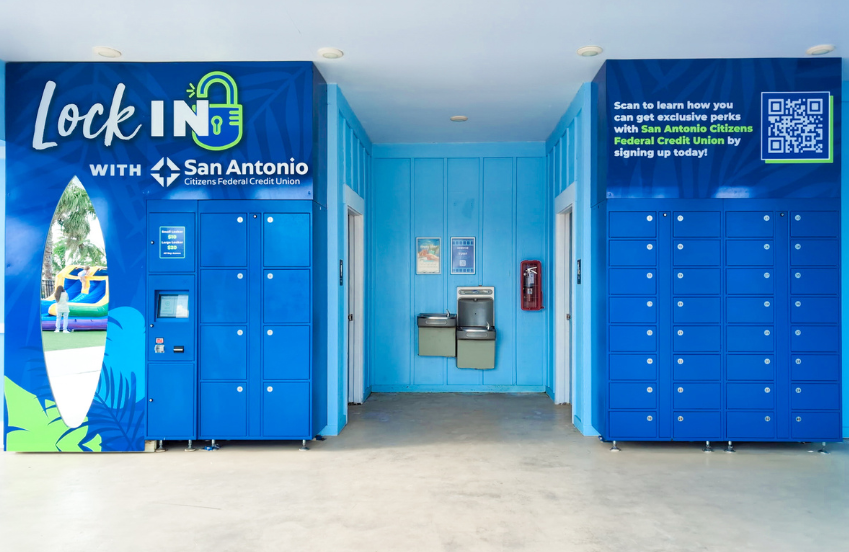 a blue lockers in a building