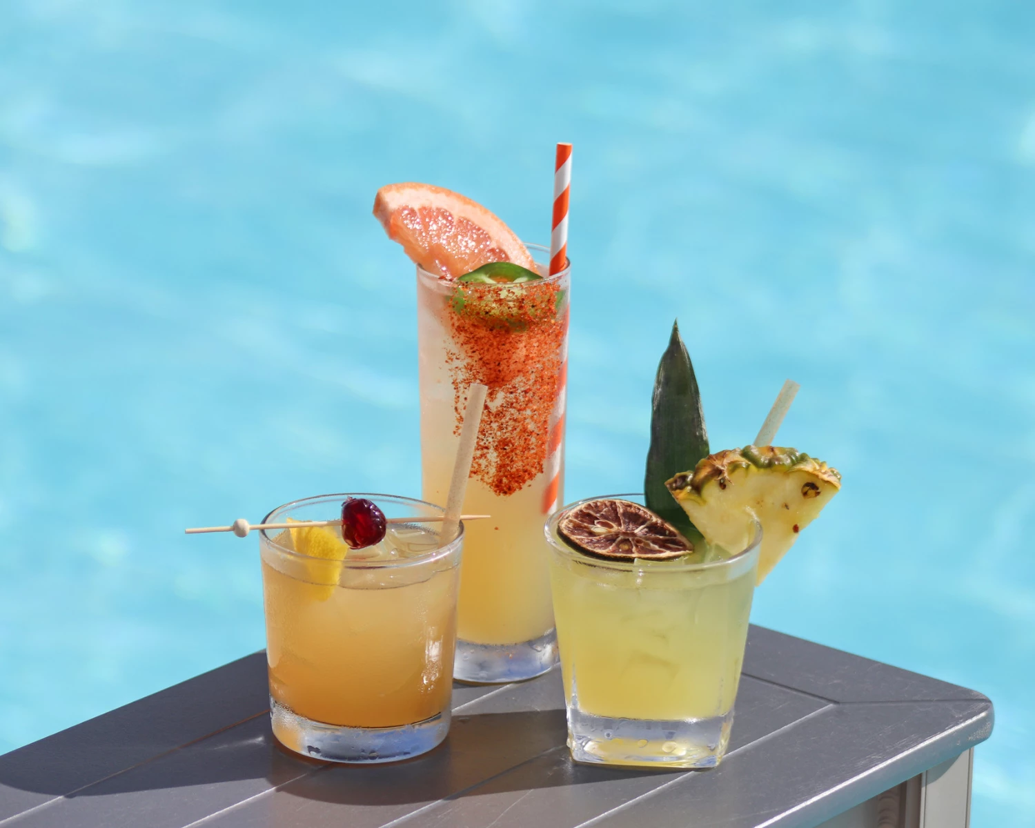 a group of drinks on a table