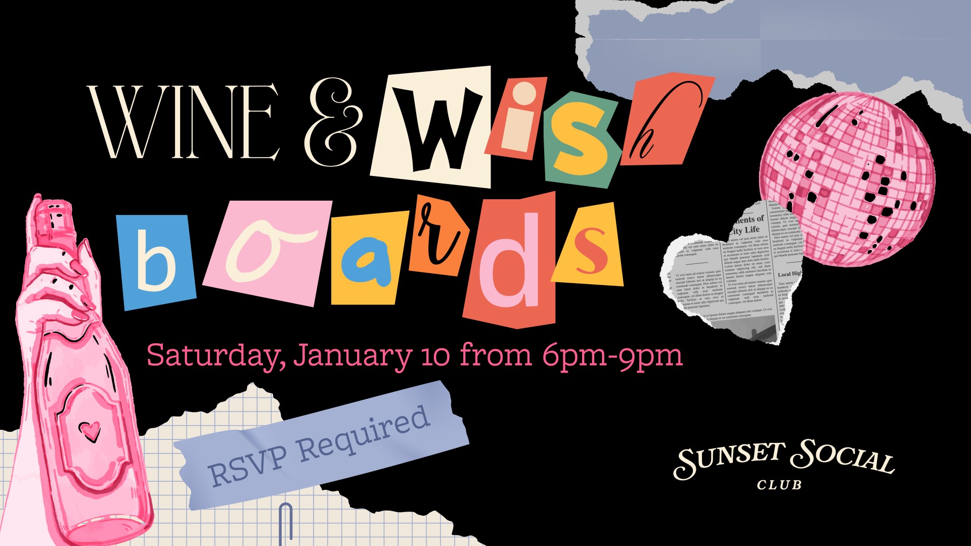 a black and white poster with colorful letters