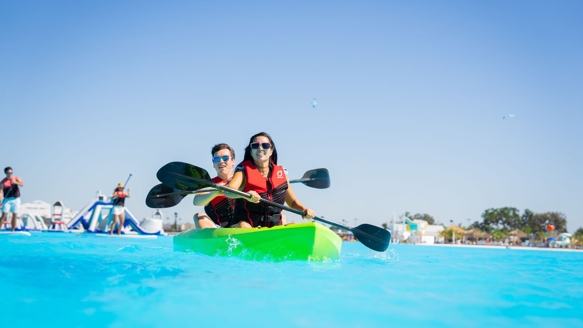 a couple of people in a kayak