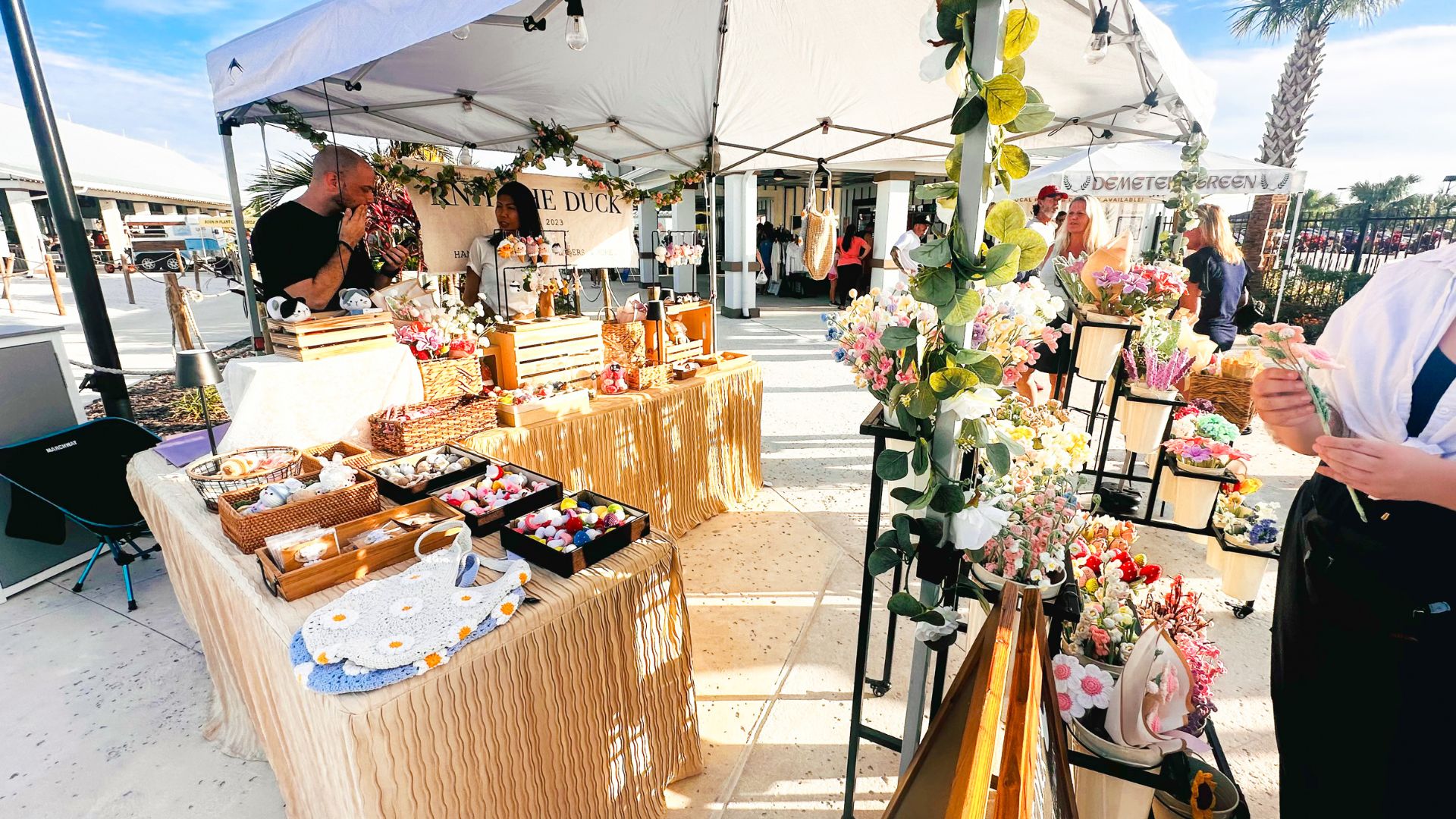 a group of people at a market