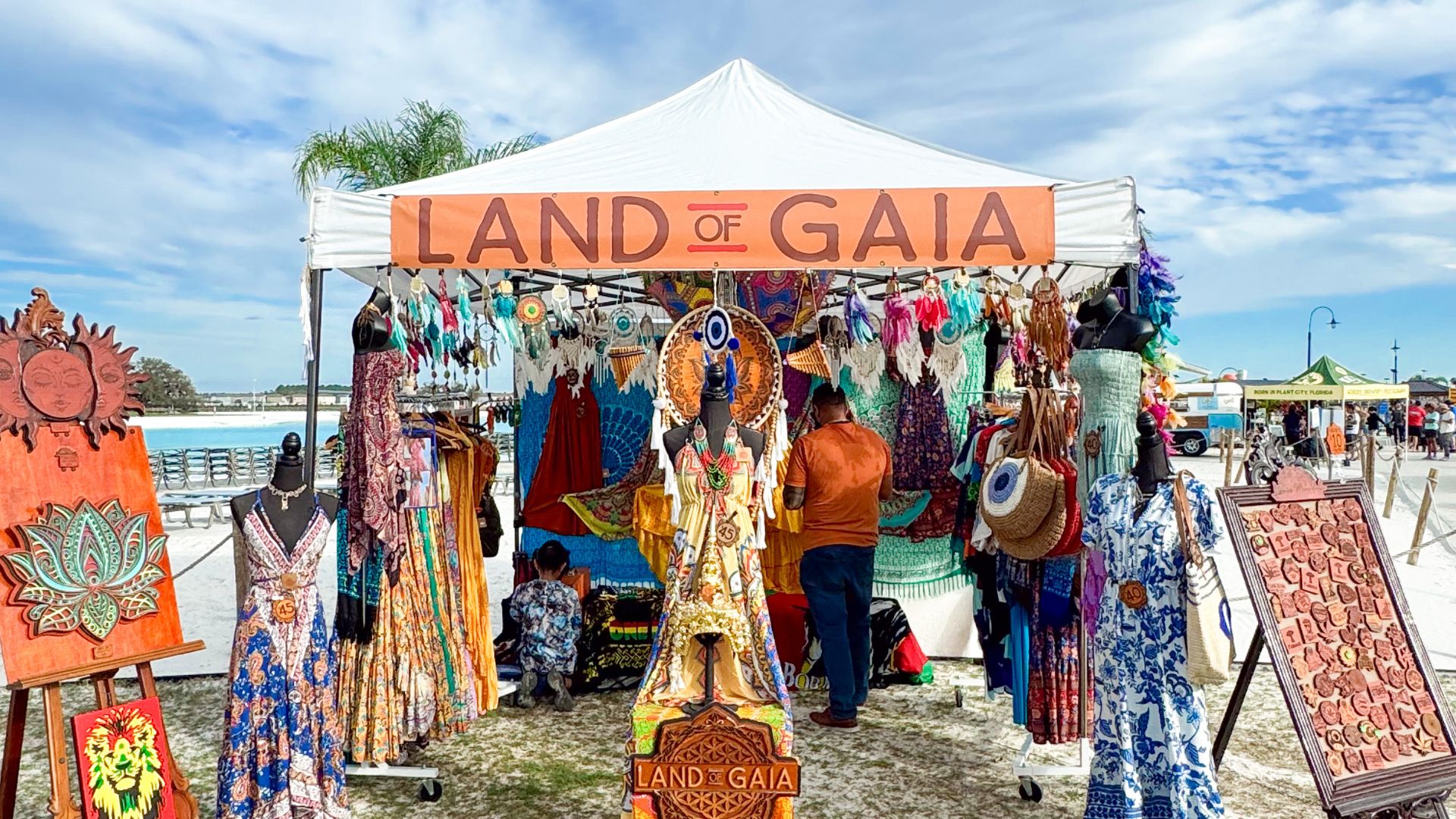 a group of people at a market
