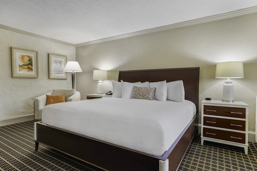 a bed in a hotel room