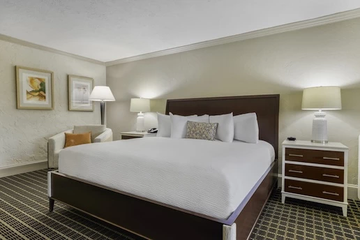 a bed in a hotel room