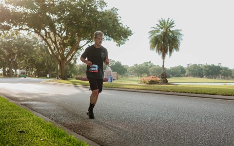 a man running on a road