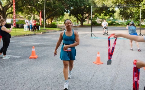 a woman running in a race