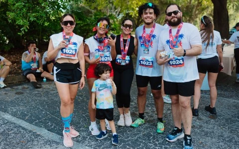 a group of people wearing matching outfits