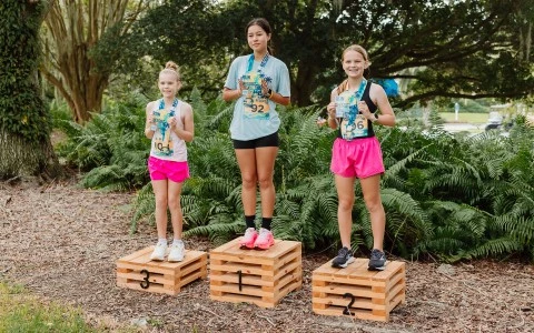 a group of girls standing on wooden crates
