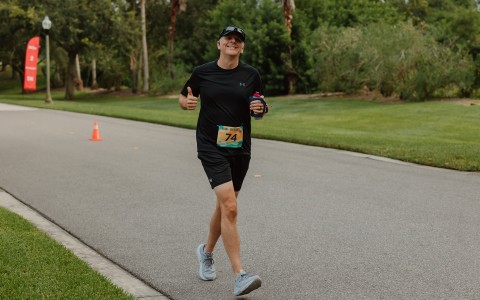 a man running on a road