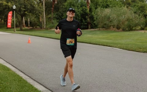 a man running on a road