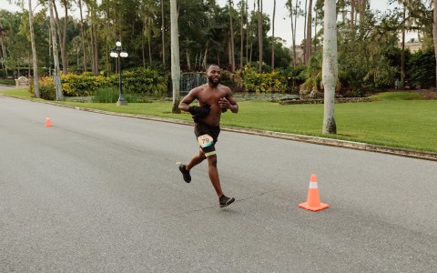 a man running on a road