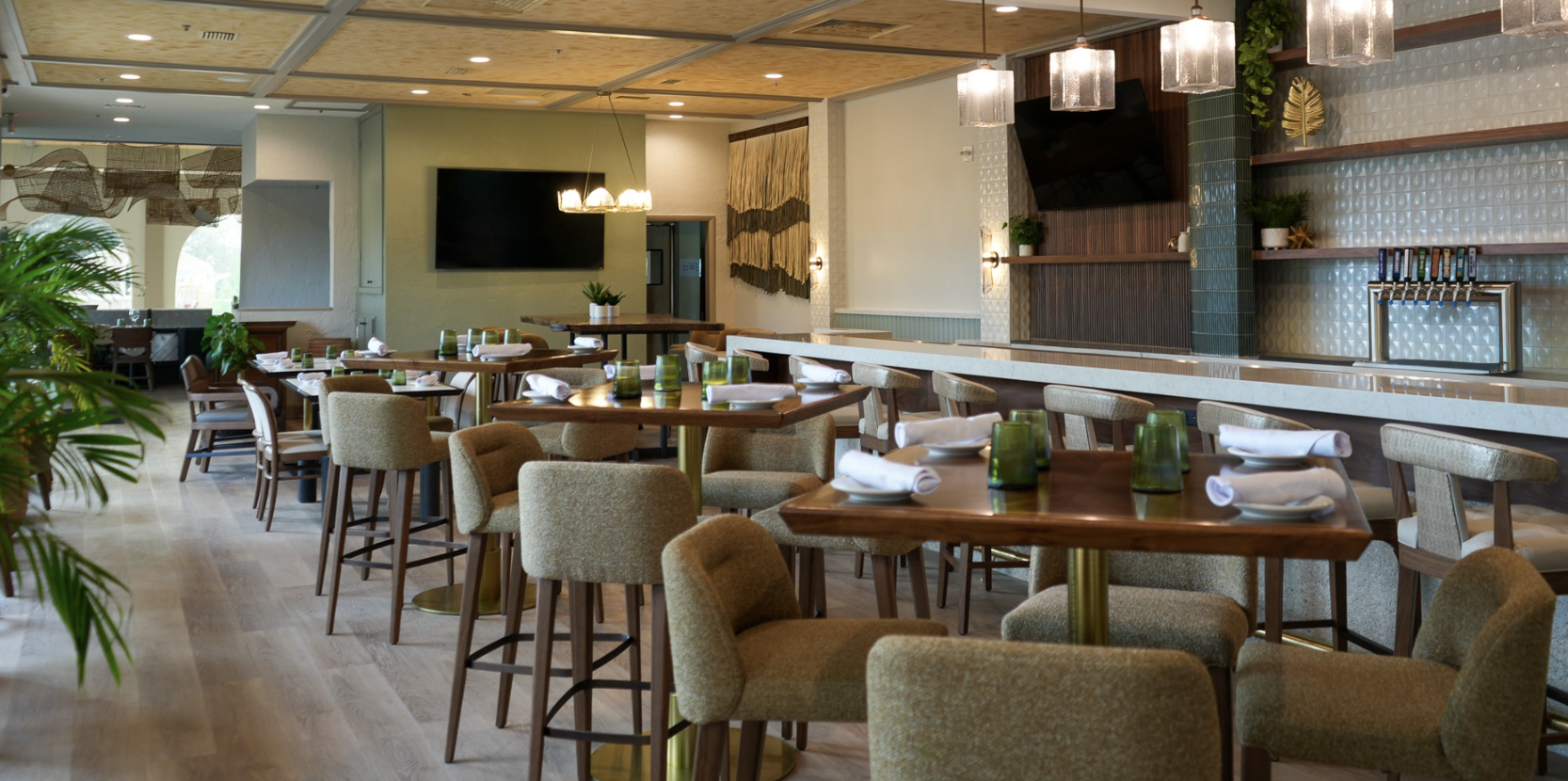 a room with tables and chairs