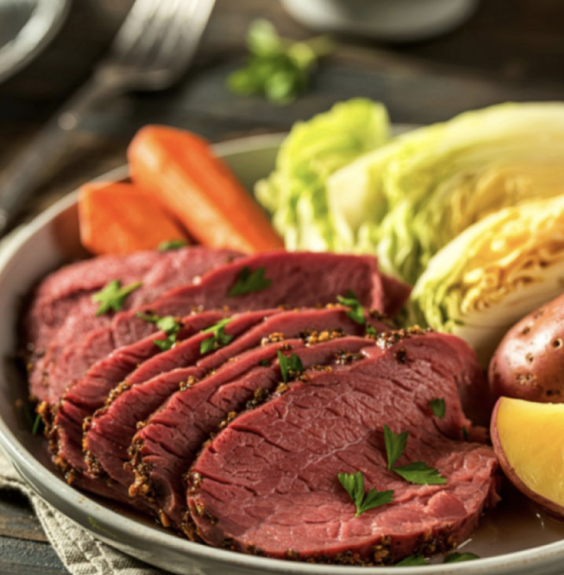 a plate of meat and vegetables