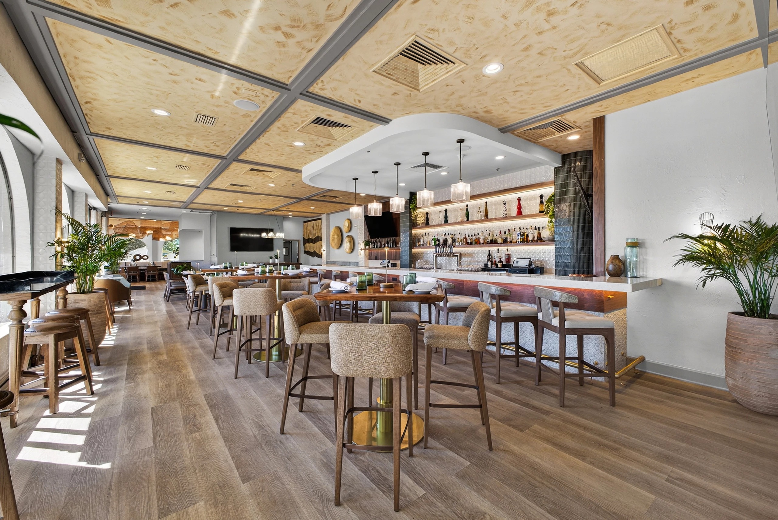 a room with tables and chairs