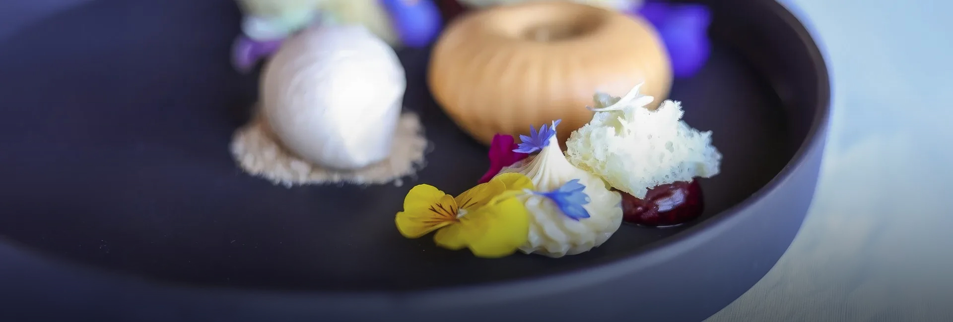 a plate of food with flowers