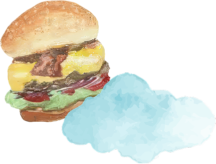 a hamburger with a cloud