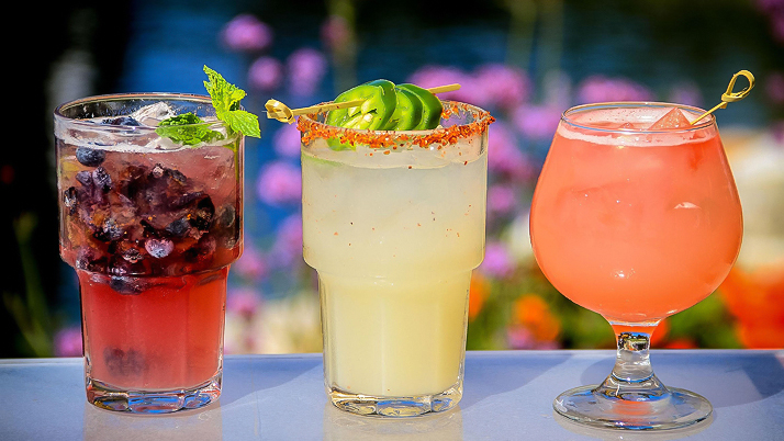 a group of drinks on a table