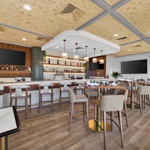 a room with tables and chairs