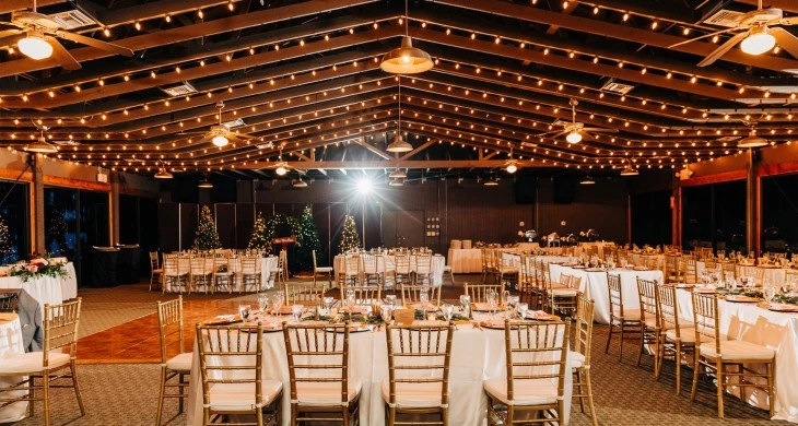 a room with tables and chairs
