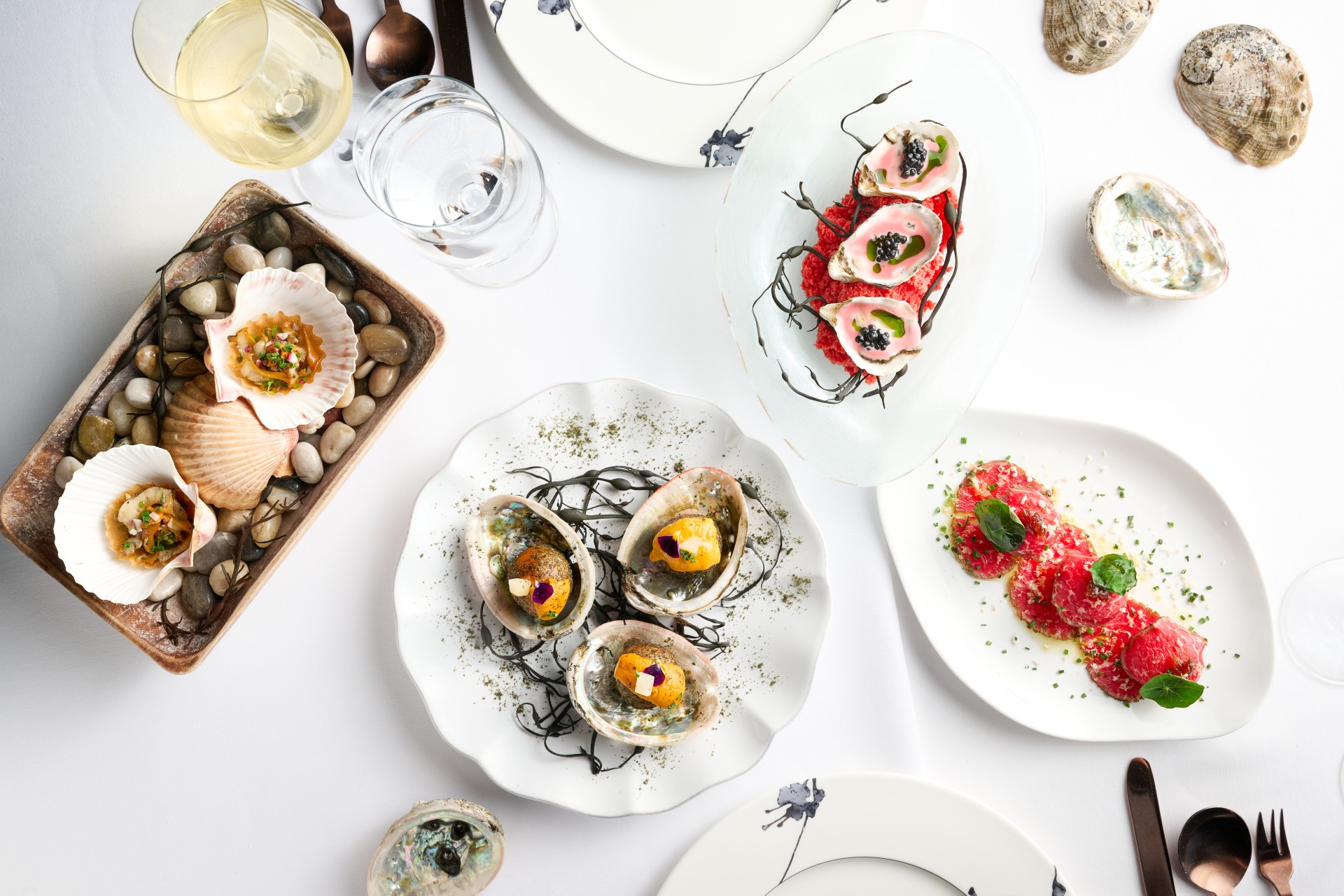 a table with plates of food