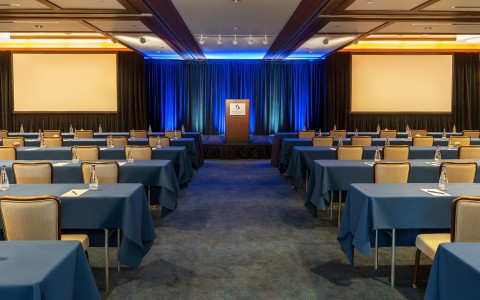 a room with tables and chairs