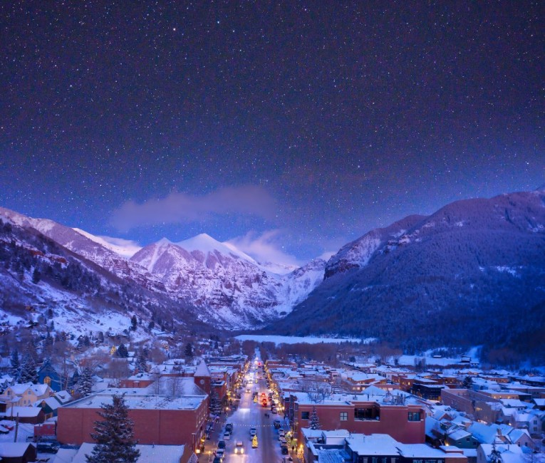 a city in the snow