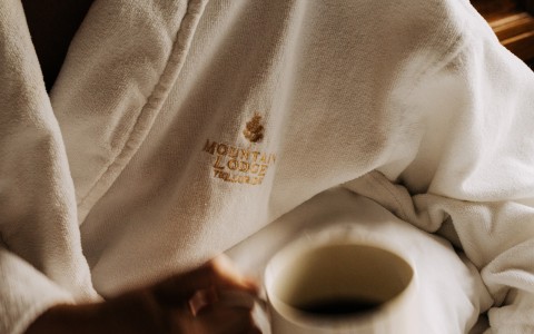 a white towel with a logo on it